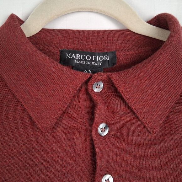 Merino Wool Men's Sweater Marco Fioni Collared Polo Size L Berry Red - Picture 6 of 13